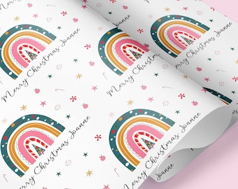 Festive Rainbow Christmas Gift Wrap | Christmas Wrapping Paper | Personalised Christmas Wrap | Fun Christmas Gift Wrap | Xmas Gift Wrap