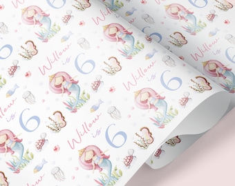 MERMAID THEME Personalised Gift Wrap / Mermaid Birthday Wrapping Paper / Personalised Sea Creature Gift Wrap / 1st, 5th, 6th, 7th, 8th Wrap