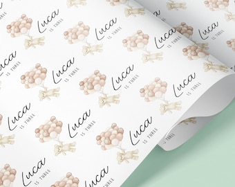 TEDDY BEAR Balloon Milestone Personalised Gift Wrap / Kids Wrapping Paper / Personalised Gift Wrap / Children Wrapping Paper / 1st, 2nd, 3rd
