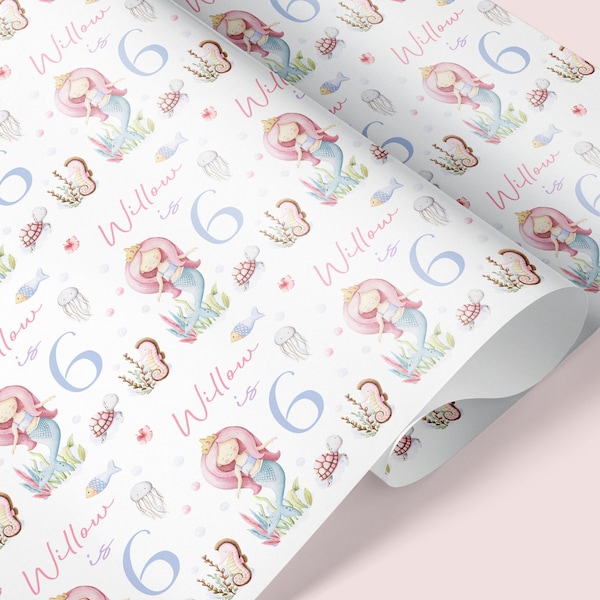 MERMAID THEME Personalised Gift Wrap / Mermaid Birthday Wrapping Paper / Personalised Sea Creature Gift Wrap / 1st, 5th, 6th, 7th, 8th Wrap