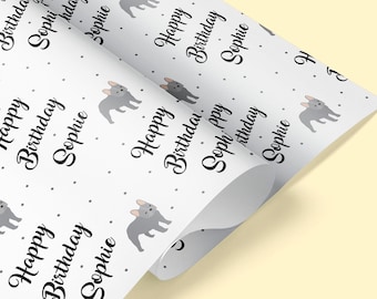 Personalised Dog Gift Wrap / Personalised Birthday Dog Wrapping Paper / Dog Gift Wrap / Dog Theme Personalised Wrapping / Grey Frenchie