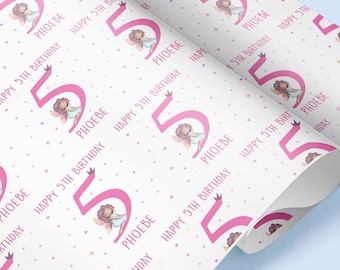 Papier cadeau personnalisé fée 5e anniversaire / Papier cadeau fée / Papier cadeau fée anniversaire bébé / Fille / Papier cadeau personnalisé enfant