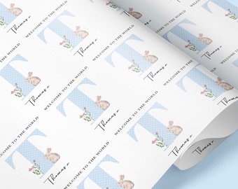 RABBIT THEMED Welcome to the World Gift Wrap / Personalised New Born Personalised Wrapping Paper / Personalised Gift Wrap / Wrapping Paper