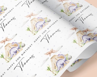 DINOSAUR Personalised Gift Wrap / Kids Personalised Birthday Wrapping Paper / Bday Gift Wrap / 1st, 2nd, 3rd, 4th, 5th Dinosaur Gift Wrap