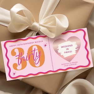 30歳の誕生日スクラッチカード、パーソナライズされたサプライズ発表、高級スクラッチオフギフト、30歳の誕生日プレゼントのアイデア、マイルストーンバウチャー