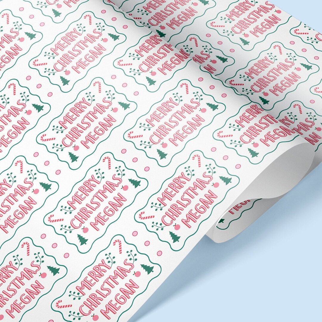 Pink Candy Cane Christmas Personalised Wrapping Paper | Christmas Wrap ...