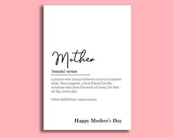 Mother's Day Cards | Mothers Day Card | Cute Mother's Day Cards | Mum Definition Card | Mother | Mom Cards | Happy Mother's Day Card | Love