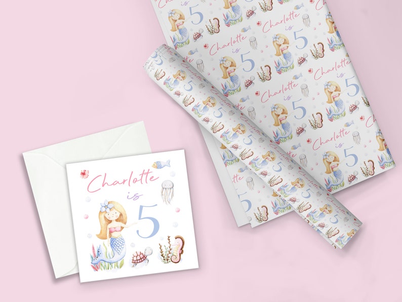 MERMAID THEME Personalised Gift Wrap / Mermaid Birthday Wrapping Paper / Personalised Sea Creature Gift Wrap / 1st, 5th, 6th, 7th, 8th Wrap image 6