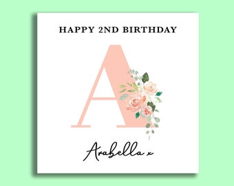 Personalised Initial Birthday Card, Milestone Personalised Cards, Pretty Initial Birthday Cards, Card For friend, Floral Birthday Card