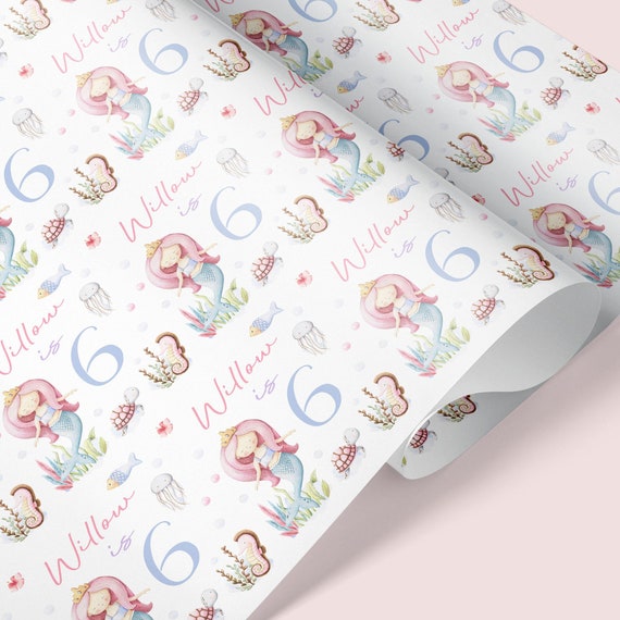 MERMAID THEME Personalised Gift Wrap / Mermaid Birthday Wrapping Paper / Personalised Sea Creature Gift Wrap / 1st, 5th, 6th, 7th, 8th Wrap