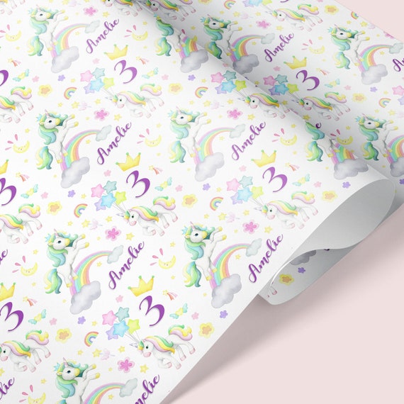 UNICORN THEME Personalised Gift Wrap / Kids Birthday Wrapping Paper / Personalised Children Gift Wrap / Any age, 3rd, 4th, 5th Birthday Wrap