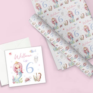 MERMAID THEME Personalised Gift Wrap / Mermaid Birthday Wrapping Paper / Personalised Sea Creature Gift Wrap / 1st, 5th, 6th, 7th, 8th Wrap image 3