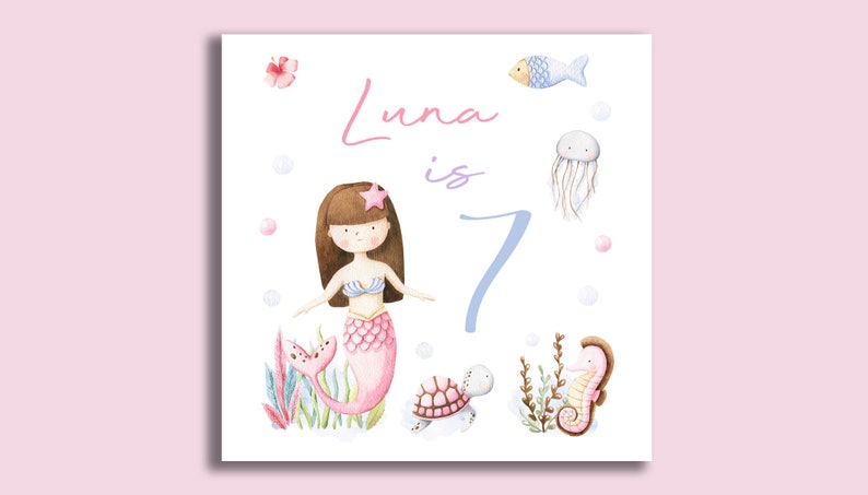 MERMAID THEME Personalised Gift Wrap / Mermaid Birthday Wrapping Paper / Personalised Sea Creature Gift Wrap / 1st, 5th, 6th, 7th, 8th Wrap image 8