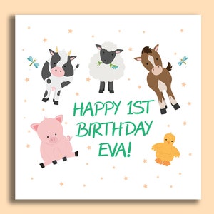 Carte d’anniversaire d’animal de ferme, carte d’anniversaire personnalisée Milestone, cartes d’anniversaire pour enfants, animaux de safari, animaux, carte Bday pour enfants, ferme