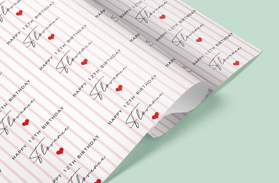 STRIPE MILESTONE Personalised Gift Wrap / Pretty Personalised Birthday Wrapping Paper / Bday Gift Wrap / 12th, 20th, 30th Gift Wrap