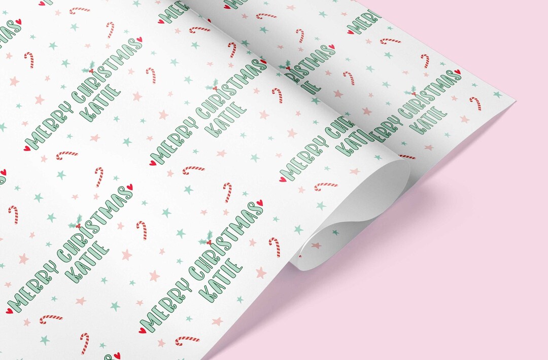 Candy Cane Christmas Pink Wrapping Paper | Personalised Christmas Wrap ...