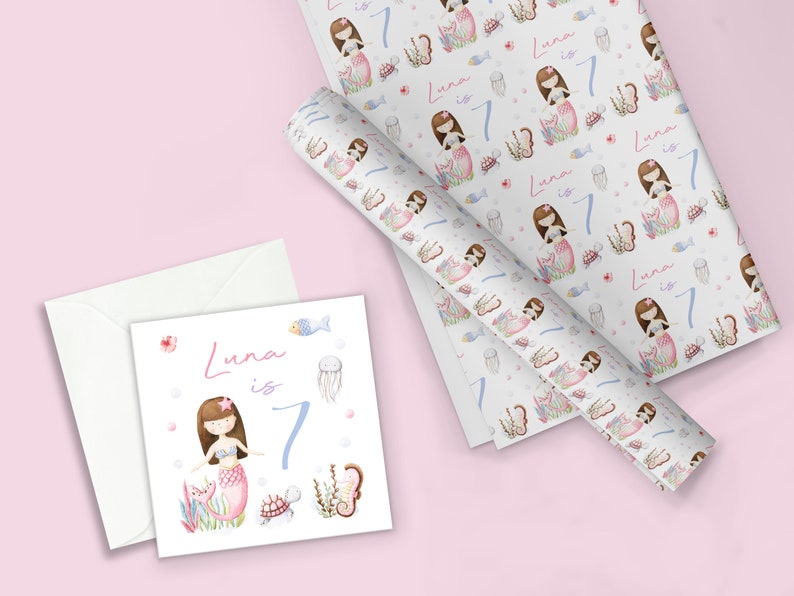 MERMAID THEME Personalised Gift Wrap / Mermaid Birthday Wrapping Paper / Personalised Sea Creature Gift Wrap / 1st, 5th, 6th, 7th, 8th Wrap image 9
