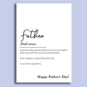 Carte de définition de papa | Carte de fête des pères | Cadeau pour papa | Don pour le Père | Cartes de fête des pères | Cartes de définition | Cartes de citation de papa | Citer