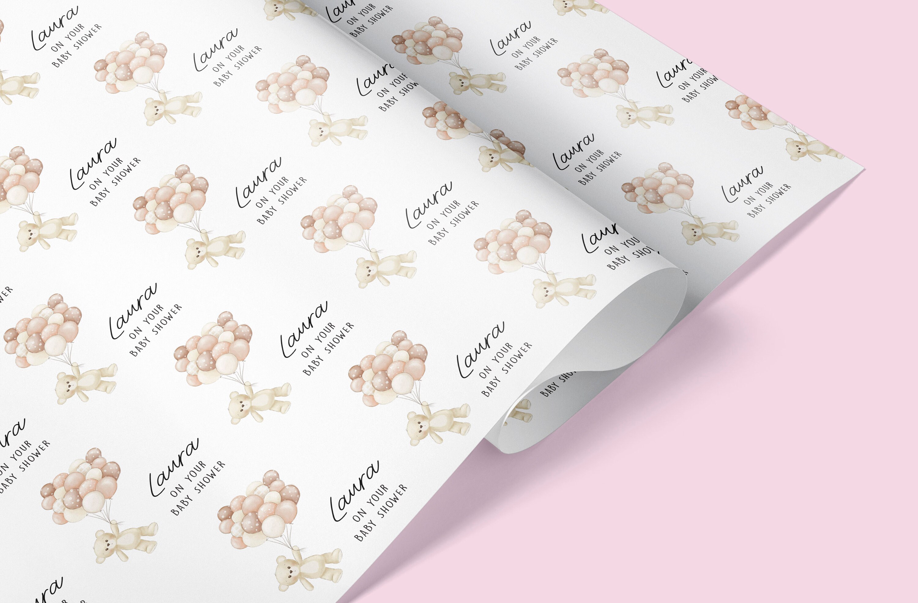 BABY SHOWER Teddy Bear Ballon Theme Personalised Gift Wrap ...
