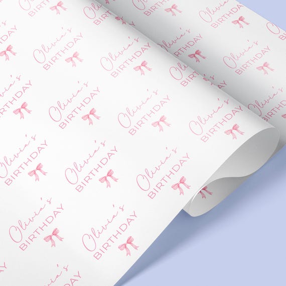 PINK BOW Personalised Birthday Gift Wrap / Personalised Birthday Wrapping Paper / Personalised Wrap / Wrapping Paper / Girlie Gift Wrap