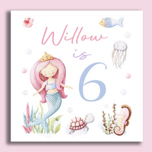 MERMAID THEME Personalised Gift Wrap / Mermaid Birthday Wrapping Paper / Personalised Sea Creature Gift Wrap / 1st, 5th, 6th, 7th, 8th Wrap image 2