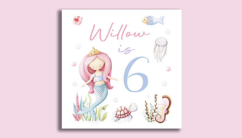 MERMAID THEME Personalised Gift Wrap / Mermaid Birthday Wrapping Paper / Personalised Sea Creature Gift Wrap / 1st, 5th, 6th, 7th, 8th Wrap image 2