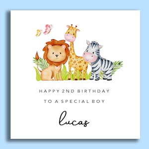 Carte d’anniversaire personnalisée Milestone, Carte de 2ème anniversaire, Milestone, Cartes d’anniversaire Safari, Animaux Safari, Jungle, Carte Bday pour enfants, Enfant