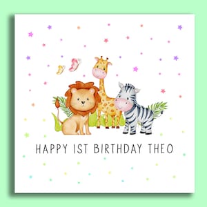 Carte d’anniversaire Safari Animal, Carte d’anniversaire personnalisée Milestone, Cartes d’anniversaire pour enfants, Animaux de safari, Animaux, Carte Bday pour enfants, Ferme
