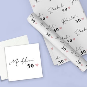 MILESTONE Personalised Gift Wrap / Personalised Birthday Wrapping Paper / Personalised Gift Wrap / 20th, 30th, 40th, 50th, 60th Gift Wrap Card + 1 Large Pink