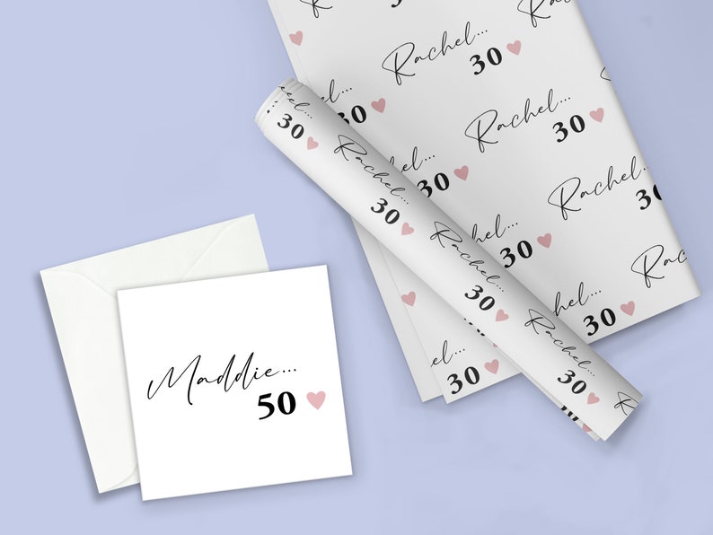 MILESTONE Personalised Gift Wrap / Personalised Birthday Wrapping Paper / Personalised Gift Wrap / 20th, 30th, 40th, 50th, 60th Gift Wrap Card + 1 Large Pink