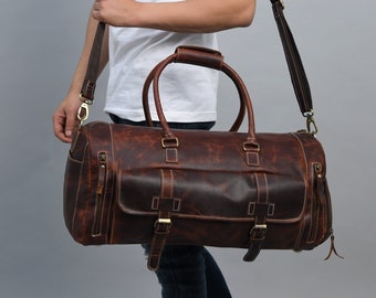 Personalized Leather Duffe Bag Men's Travel Bag Full Grain Leather Duffel Bag Monogrammed Duffle Bag Weekend Luggage Bag Leather Gym Bag