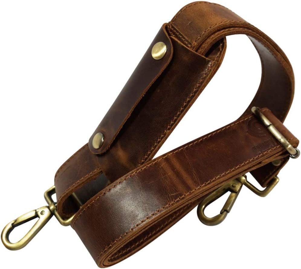 Adjustable brown leather purse strap - Land & Kamp