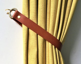 Leather Curtain Tie Backs, Leather Curtain Ties, Leather curtain minimalist tie back, handmade genuine leather (set of 2)