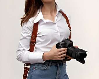 Dual Camera Strap Leather Camera Harness Leather DSLR Shoulder Strap Dual Camera Harness Photographer Gift - Made in the UK