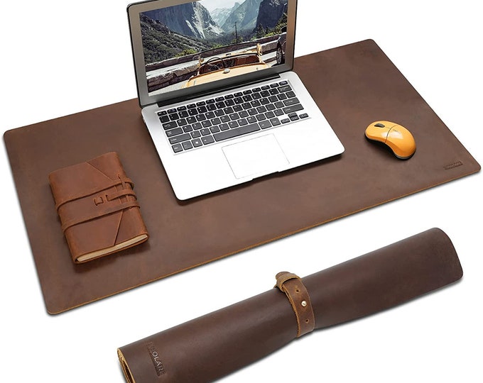 Featured listing image: Custom Size Leather Desk Mat Mouse & Keyboard Large Pad Aesthetic Desk Decor Waterproof Pad Office Tech Accessories Gift for Him