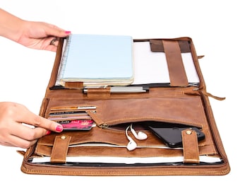 Handmade Leather A4 Zipper Portfolio Folder - Professional Organizer