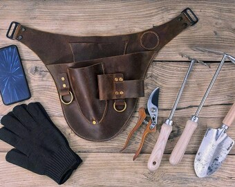 Leather Tool Belt with Personalized Gardening Belt Florist Gift Tool Bag Belt Farmer Tool Belt Pouch