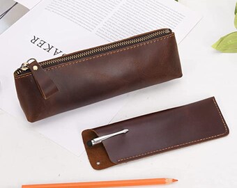 Personalised Leather Double Pen Holder - Gifts For Him - Anniversary Gift - Stationery Gift - Personalized Leather -Pen Case - Men's Gift