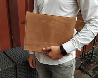 Leather folder A4 document holder Genuine leather portfolio a4 padfolio envelope paper holder gift for graduation