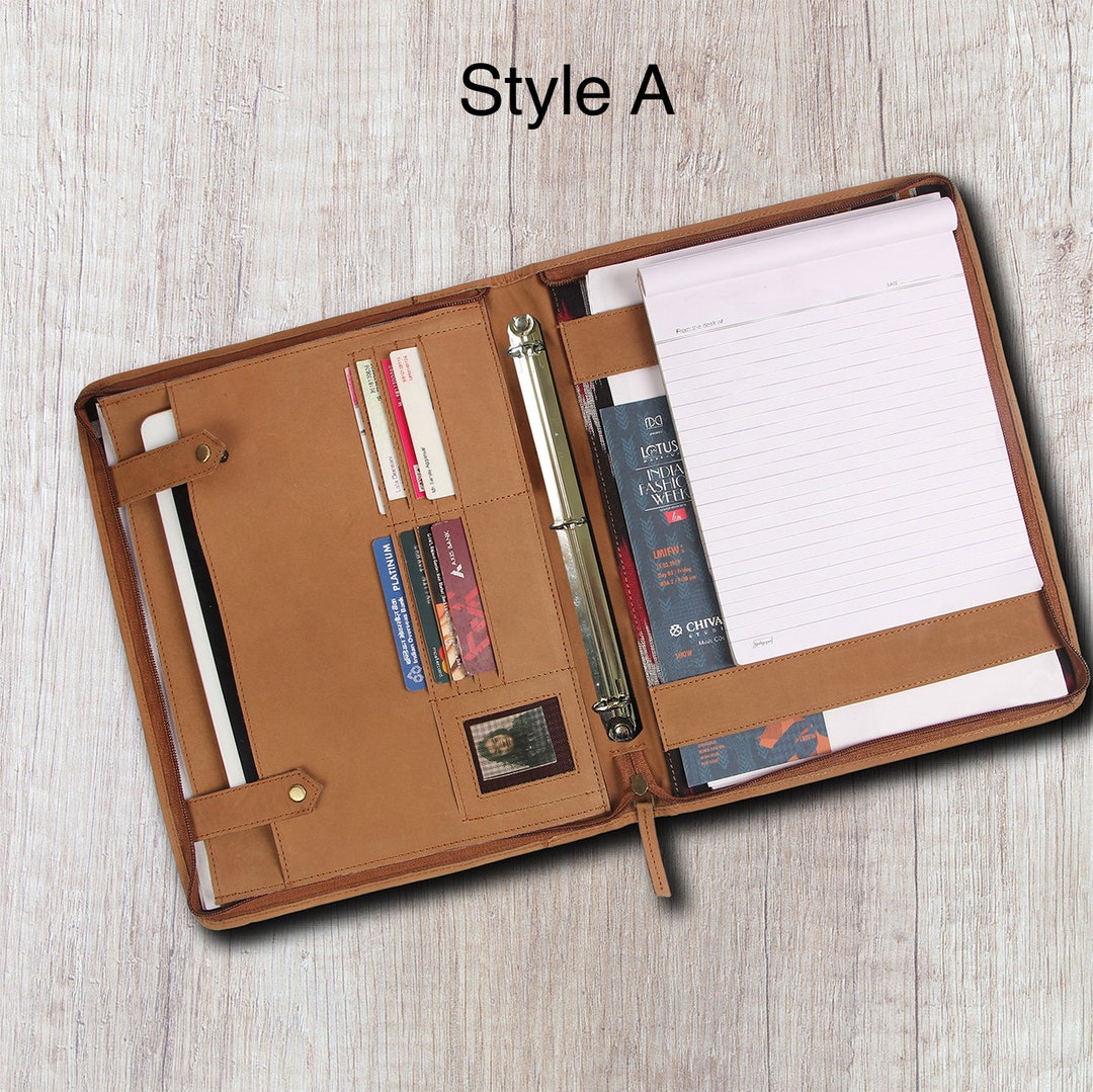Personalized Leather Portfolio Binder With Zipper, 3 Ring Binder