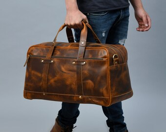Classic Personalized Leather Weekender Holdall Bag Perfect Gift Idea For Him Father's Day Or graduation