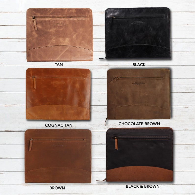 Handmade Leather A4 Zipper Portfolio Folder Professional Organizer image 10