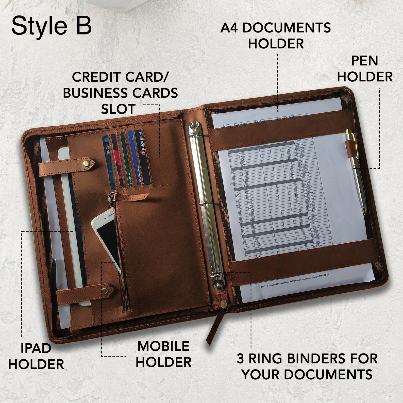 Personalized Leather Portfolio Binder With Zipper 3 Ring Etsy UK