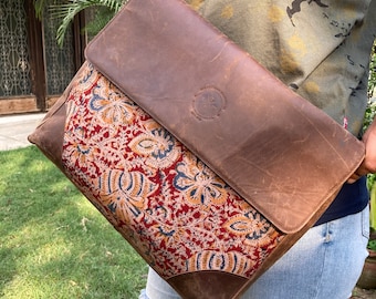 Fabric and Leather Briefcase for Men & Women, Shoulder Bag, Top Handle Bag, Leather 13" Laptop Bag, Graduation Gift for Him.
