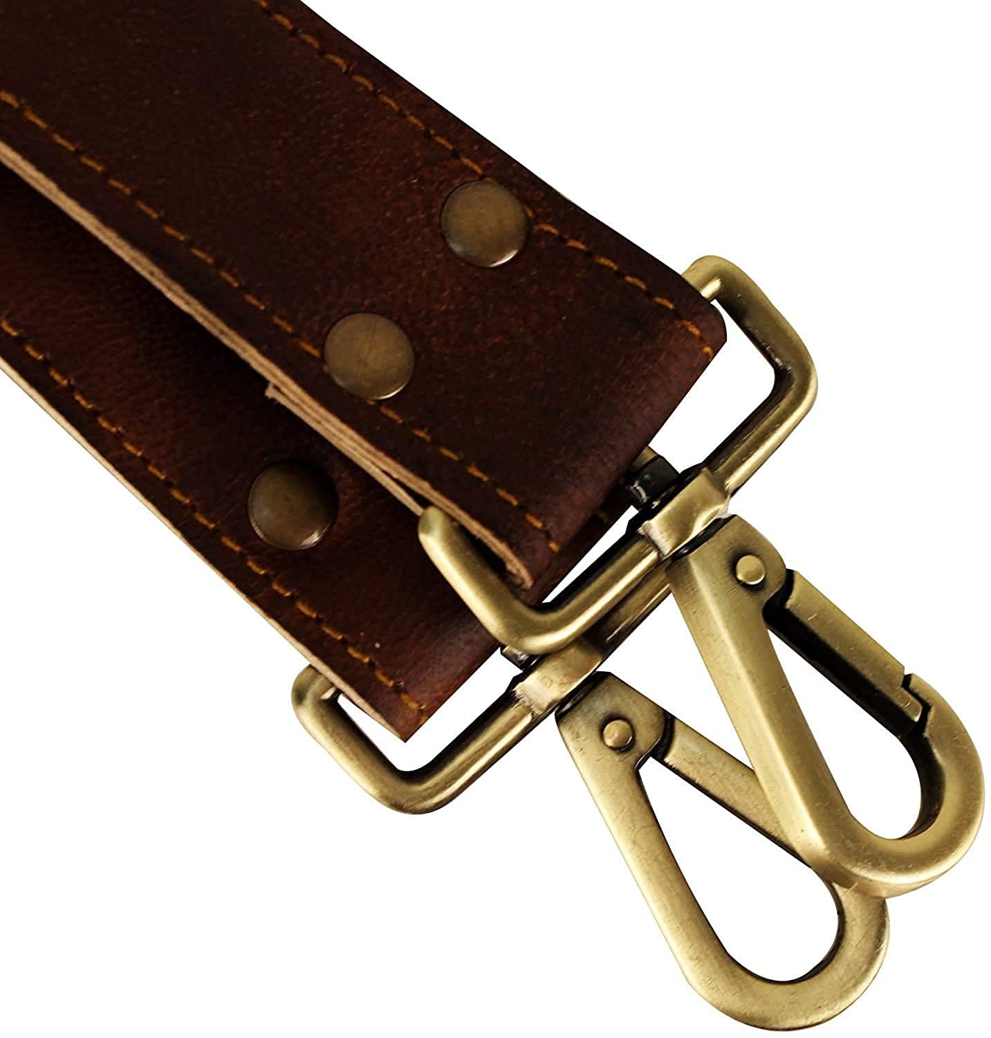 24.8 inch byhands Genuine Leather Adjustable Buckle Shoulder Bag Strap Gold Style Ring, Ivory (32-6402)