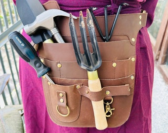 Leather gardening tool belt garden tool belt Leather tool belt pouch Garden tool belt with pocket Gardener gift for men