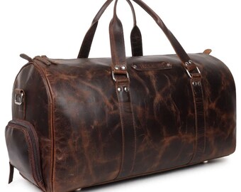 Personalized Handcrafted Top Grain Leather Weekender Bag with Interior Pocket Retro Style Duffel Bag