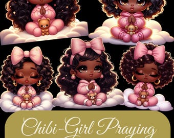 Whimsical Praying  Black Girl Cutie – Clipart
