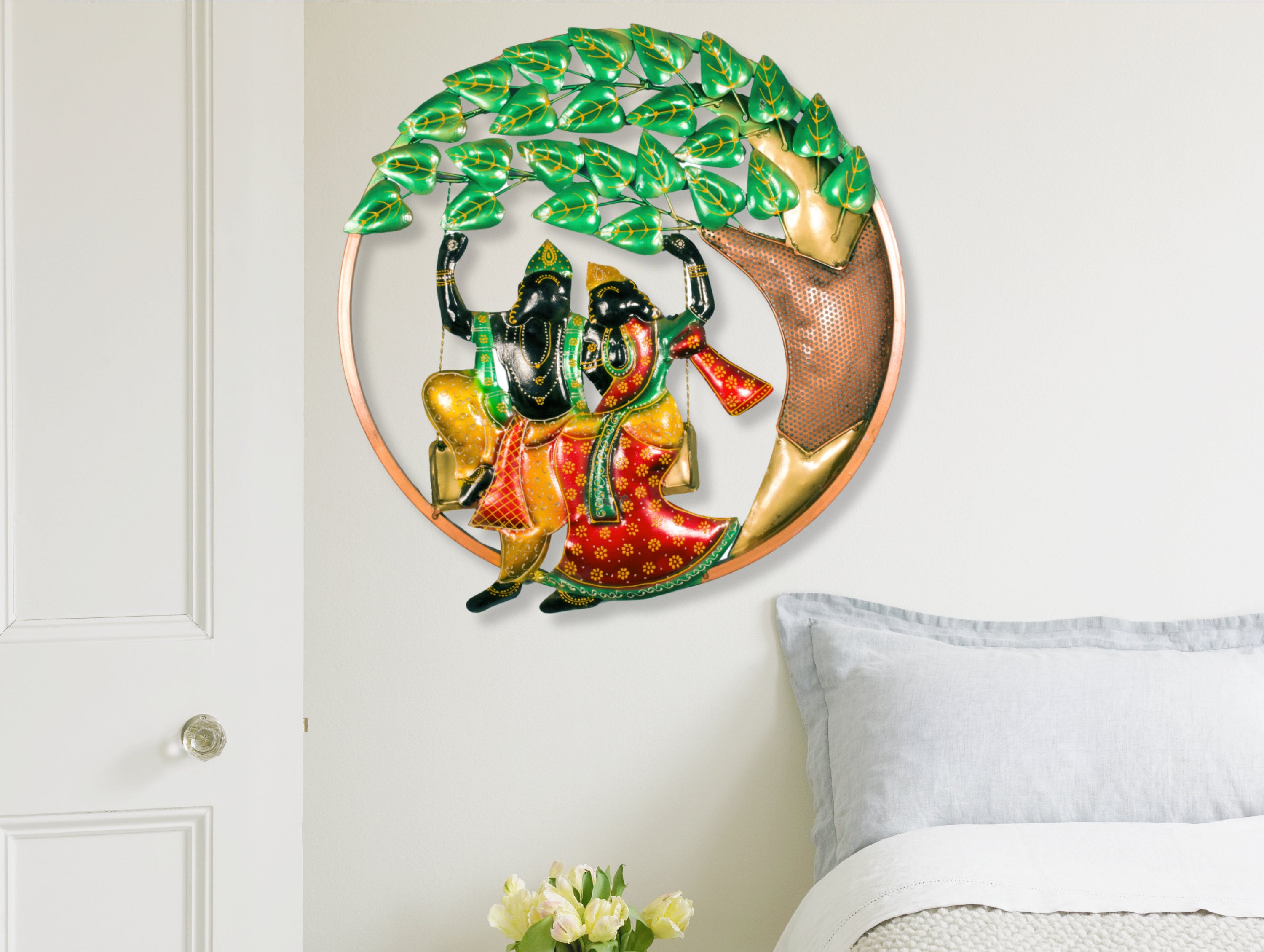 Metal Wall Art, Wall Decor, Radha Krishna Metal Wall Hanging, Round