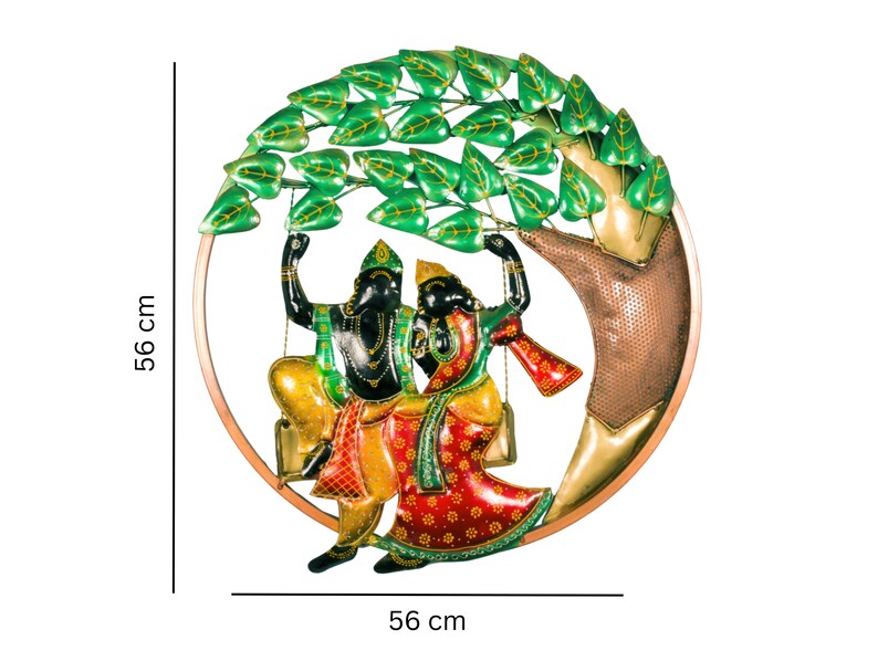Metal Wall Art, Wall Decor, Radha Krishna Metal Wall Hanging, Round